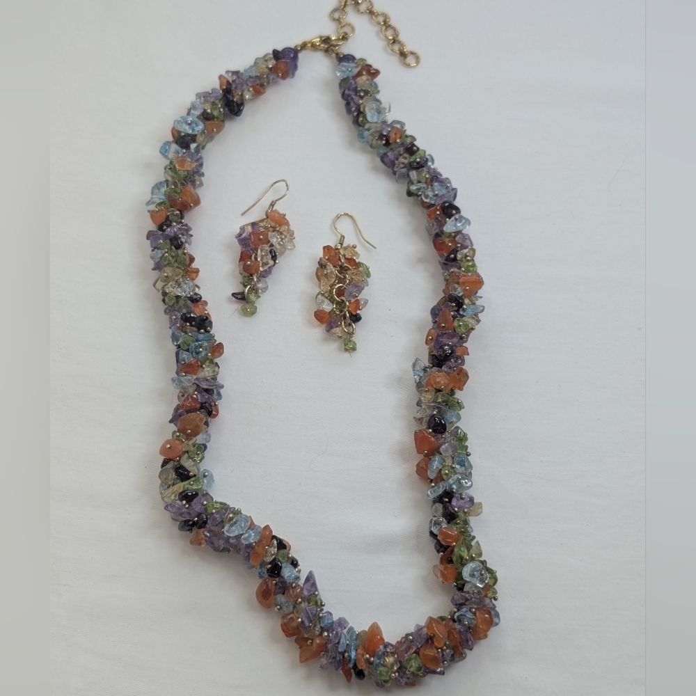 Stauer 140 Carat Gemstone Fiesta Necklace & Earrings Set • Luxury Vintage